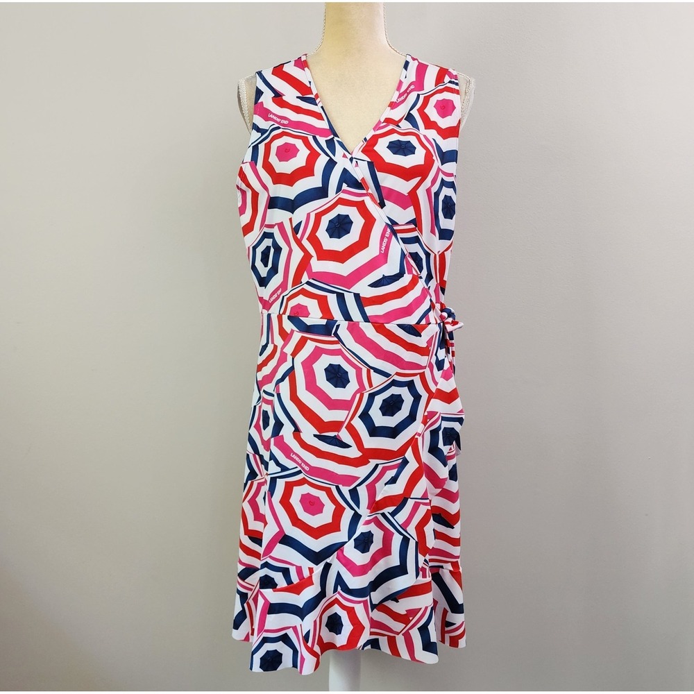 LANDS' END Size M (8-10) Ruffle Hem Wrap Dress Umbrella Print Swim Cover Up NEW